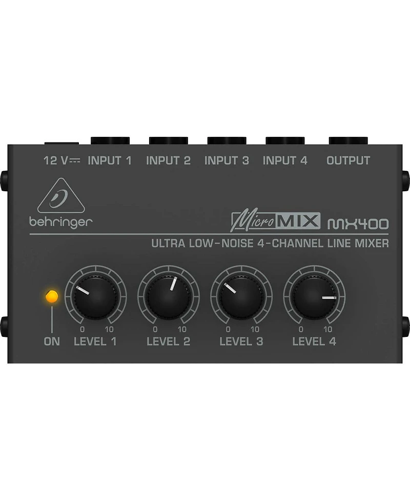 Behringer Micromix MX400 Ultra Low-Noise 4-Channel Line Mixer, 4.7 kOhms Input Impedance, Output Impedance 80 Ohms