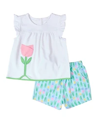 Florence Eiseman Little Girl Printed Knit Tulip Short Set