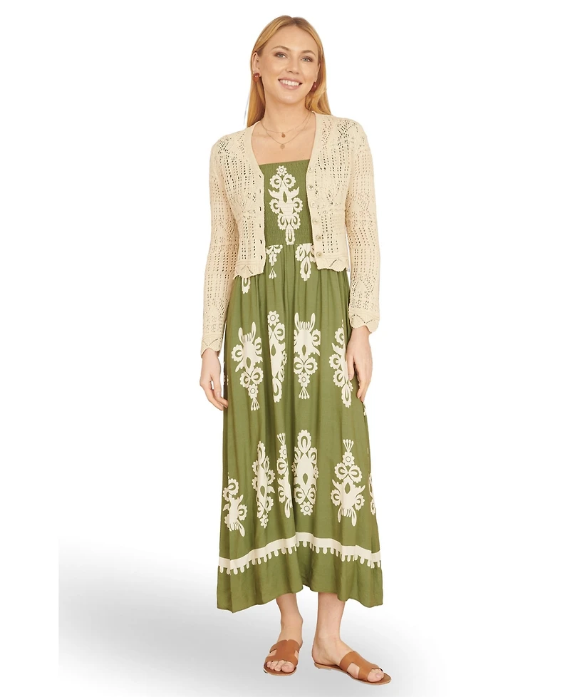 Yumi Women's Crochet Knitted Cropped Cardigan