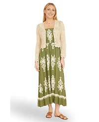 Yumi Women's Crochet Knitted Cropped Cardigan