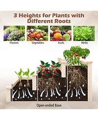 Sugift 3-Tier Wooden Raised Garden Bed for Backyard Patio Gardening