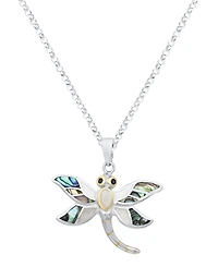 Macy's Abalone & Pearl Dragonfly Pendant Necklace in Sterling Silver