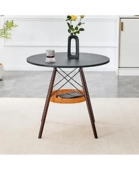 Streamdale Furniture Circular Dining Table with Walnut Legs and Woven Storage Basket