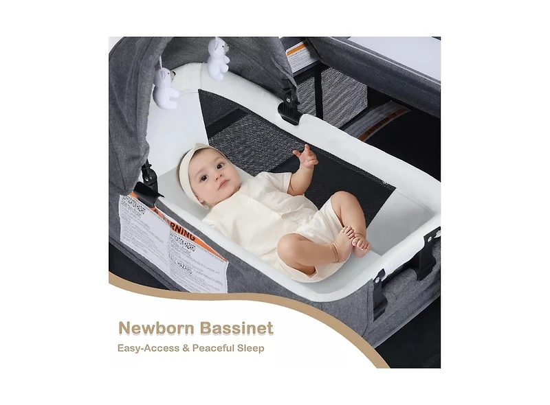 Kinder King Baby 4-in-1 Portable Playard with Bassinet, Changing Table and Canopy