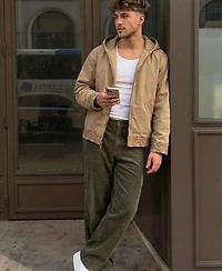 Modenaire Men's Embroidered Trim Zip-Front Hooded Jacket
