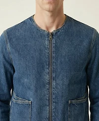 Modenaire Men's Denim Zip-Front Collarless Jacket