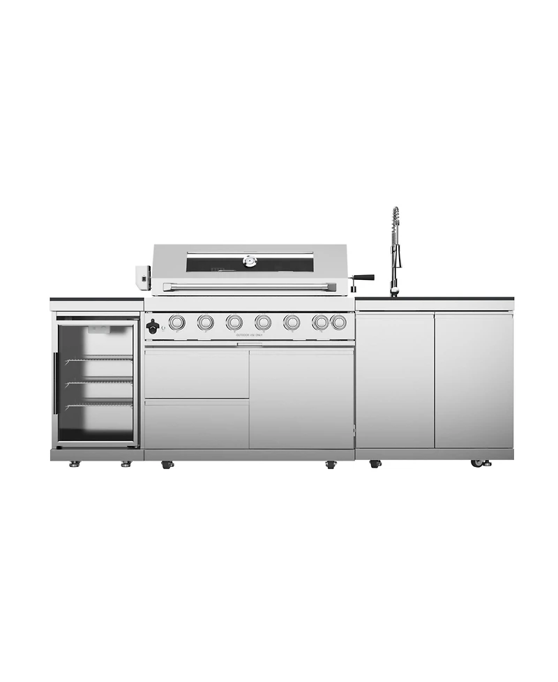 Mondawe 43" 6-Burner 85000 Btu Stainless Steel Outdoor Kitchen Grill Island with Fridge