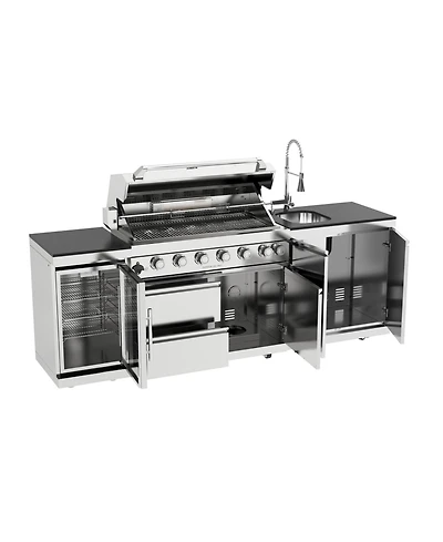 Mondawe 43" 6-Burner 85000 Btu Stainless Steel Outdoor Kitchen Grill Island with Fridge