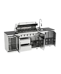 Mondawe 43" 6-Burner 85000 Btu Stainless Steel Outdoor Kitchen Grill Island with Fridge