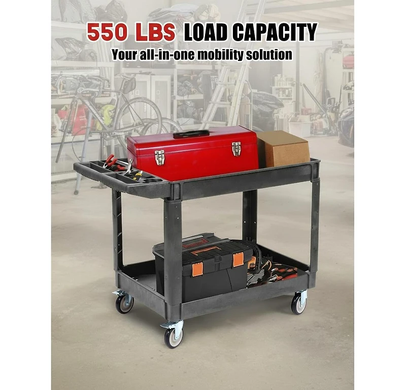 gaomon 2 Tier Metal Utility Cart 40 x 17 x 33 5 inch, 330 Lb Steel Rolling Tool Cart with Wheels for Garage Workshop