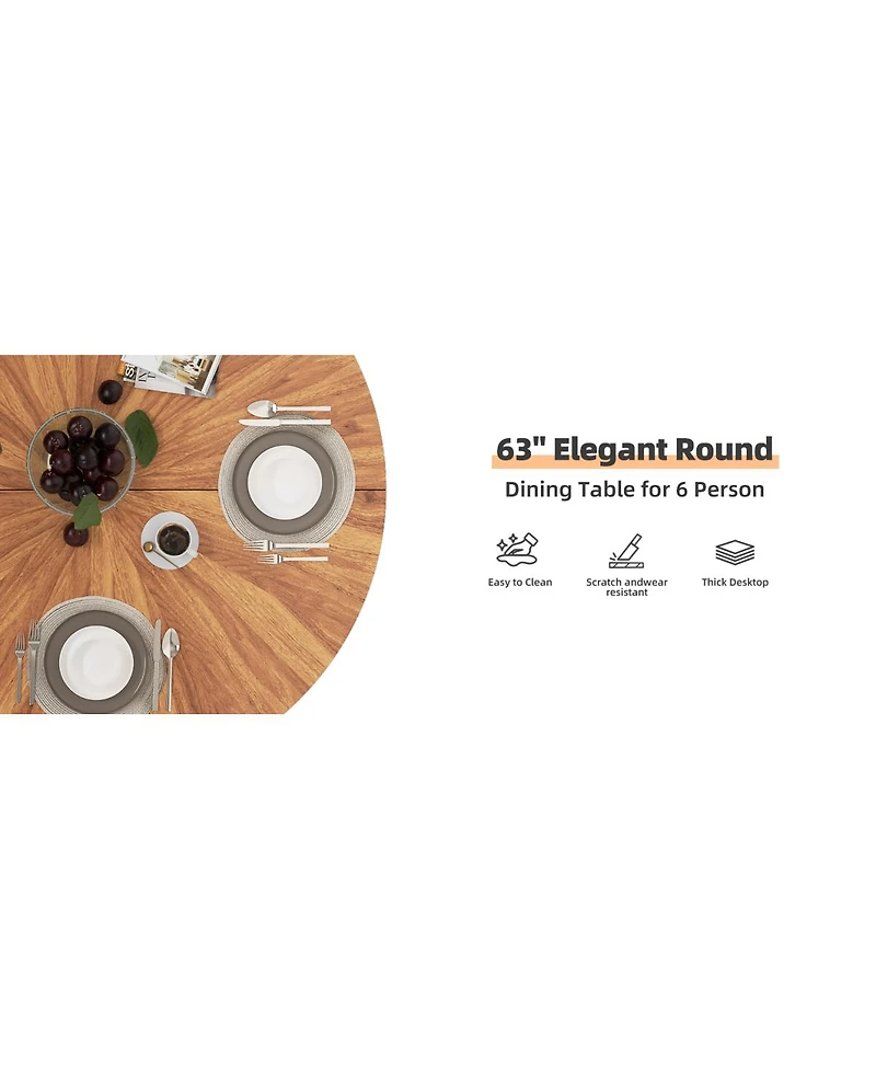 Streamdale Furniture Extendable Round Dining Table, Solid Wood and Metal
