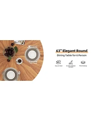 Streamdale Furniture Extendable Round Dining Table, Solid Wood and Metal