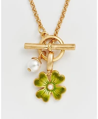 Fable England Lucky Clover and Pearl Toggle Necklace