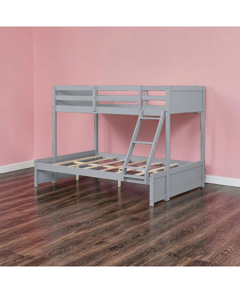 Slickblue Wooden Twin Over Bunk Bed with 3-Step Ladder and Protective Guardrails