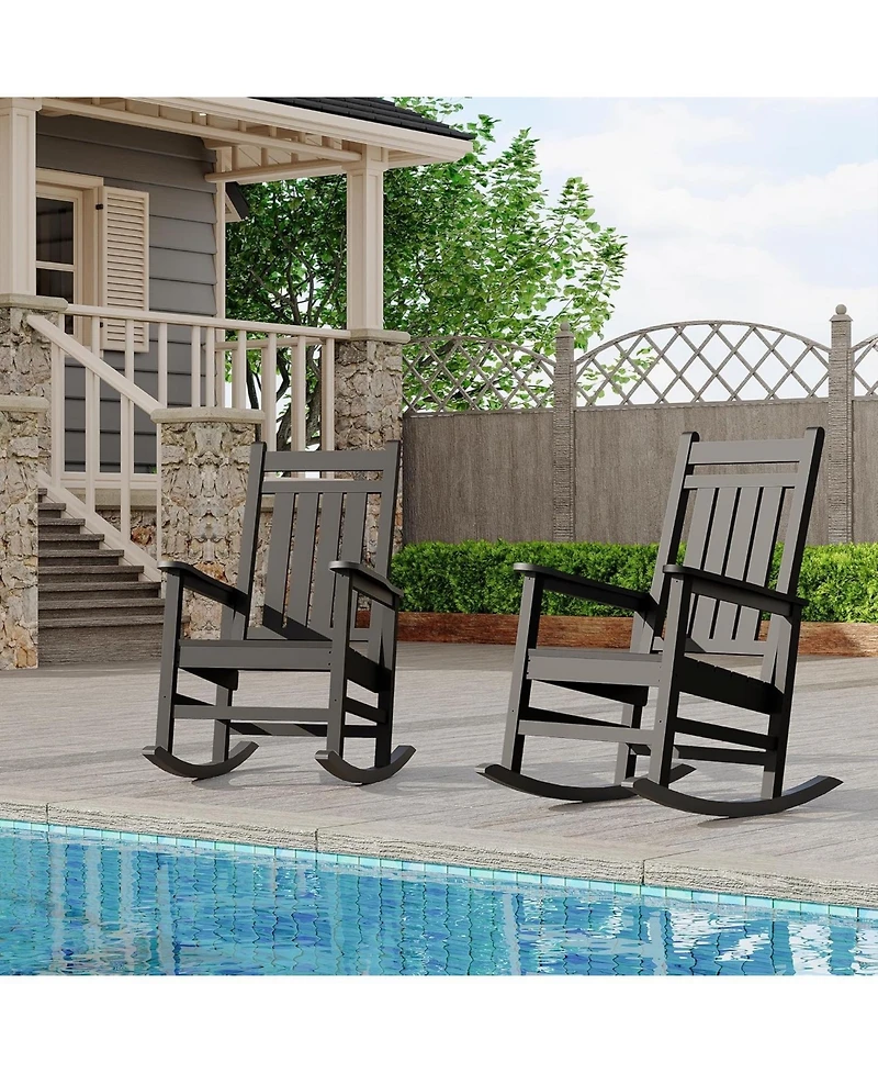 gaomon Oversized Hdpe Outdoor Rocking Chair, All Weather Poly Plastic High Back Porch Rocker