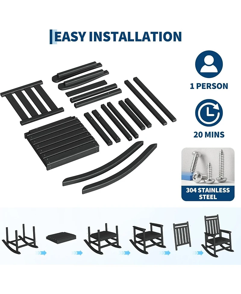 gaomon Set of 2 Hdpe Outdoor Rocking Chair- Poly High Back Porch Rocker Chairs for Adults - All Weather Resistant Furniture