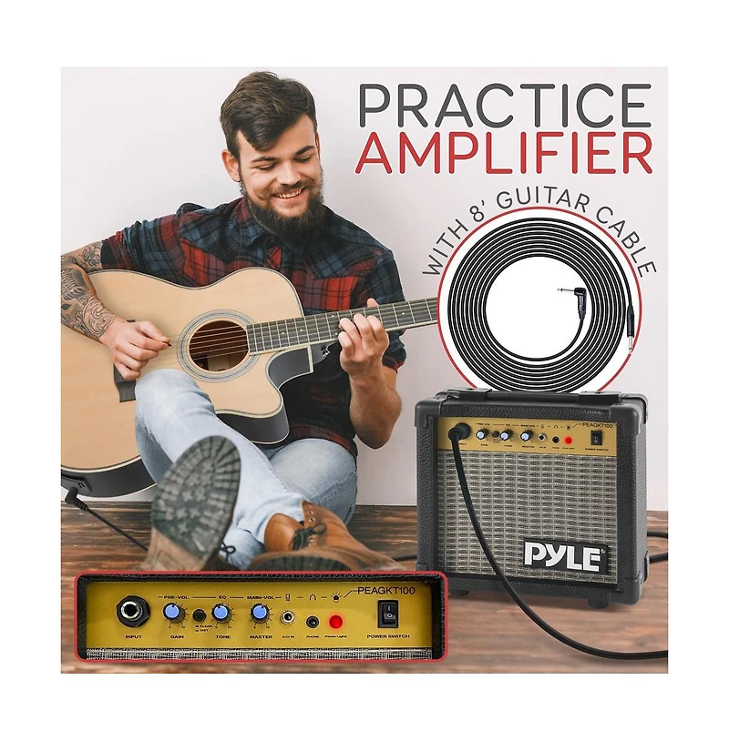 Pyle Electric Acoustic Guitar Kit - 6-String Guitar with Amplifier, Digital Tuner, and Accessories, Natural Finish