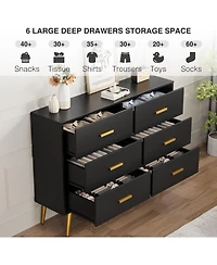 gaomon 6-Drawer Modern Wood Dresser with Handles, Deep Storage