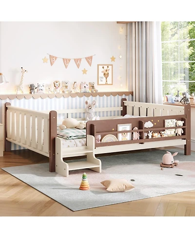 Streamdale Furniture Solid Wood Floor Bed with Storage Bookcases and Stairs