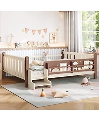Streamdale Furniture Solid Wood Floor Bed with Storage Bookcases and Stairs