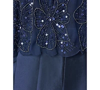Adrianna Papell Women's Boat Neck Bead Cape Taffeta Dress