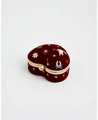 Fable England Women's Velvet Embroidered Heart Jewellery Box
