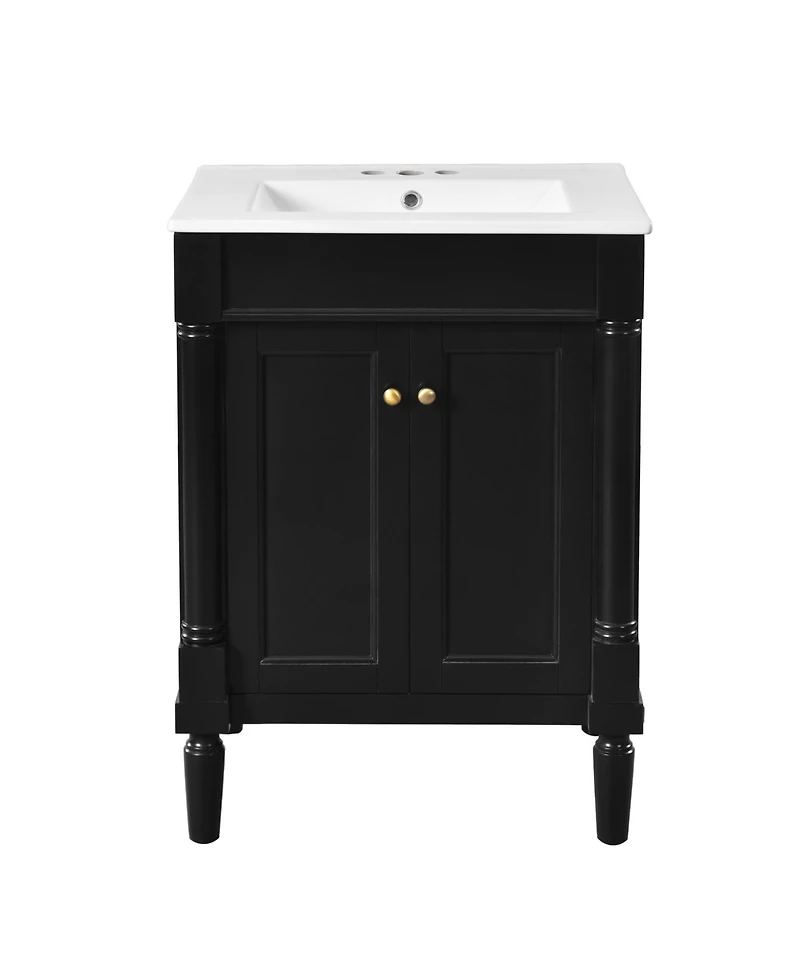 Phying 24 Inch Single Sink Bathroom Vanity Modern 2 Tier Storage Cabinet with Top Sink and Large Capacity Storage Shelves