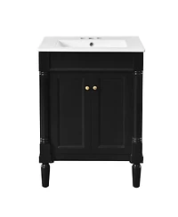 Phying 24 Inch Single Sink Bathroom Vanity Modern 2 Tier Storage Cabinet with Top Sink and Large Capacity Storage Shelves