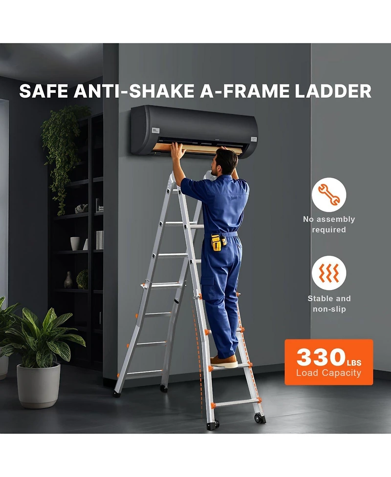 Mecale 20 feet Telescoping A-Frame Ladder, Compact Aluminum Multi-Function Extension Ladder, Collapsible Design, 330 lb Load Capacity