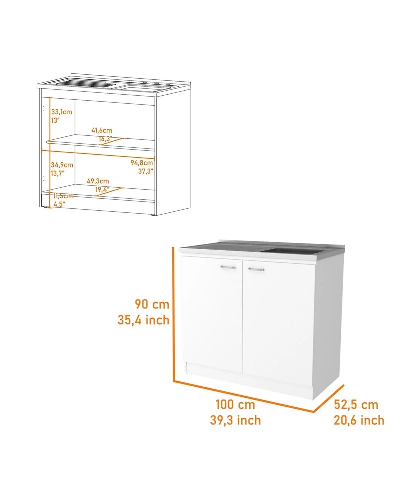 Fm Furniture Napoles Utility Sink with Built-In Storage and Work Surface, Ideal for Food Prep, Organization, Extra Counter Space