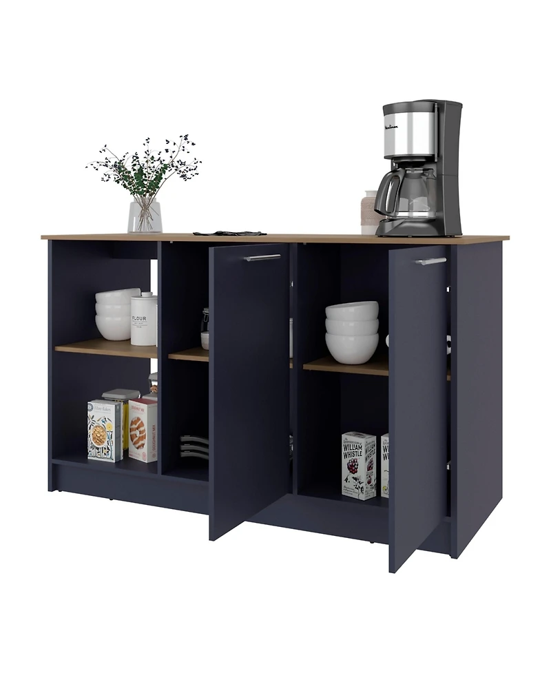 Fm Furniture Demon Kitchen Island with Storage Cabinet and Open Shelves