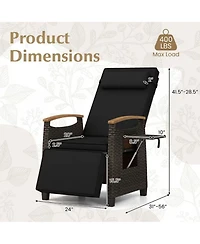 Yiortwo Patio Wicker Recliner Chair with Adjustable Backrest, Footrest and Side Table