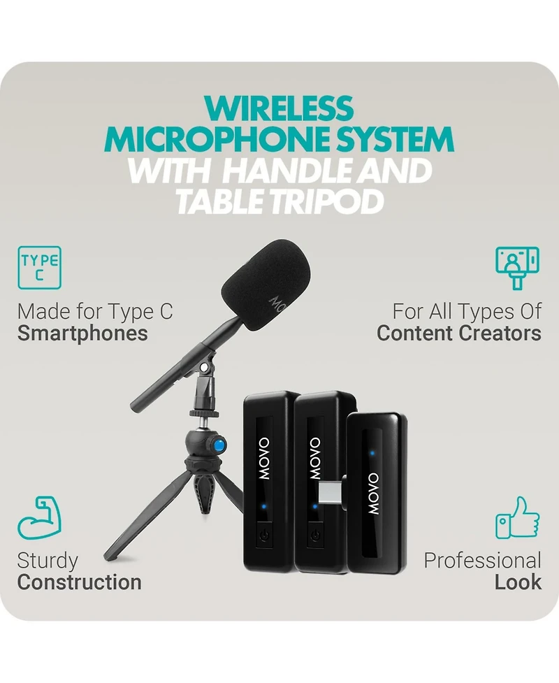 Movo Wireless Mini Uc-Duo Usb-c Wireless Microphone for iPhone 15/16/Android