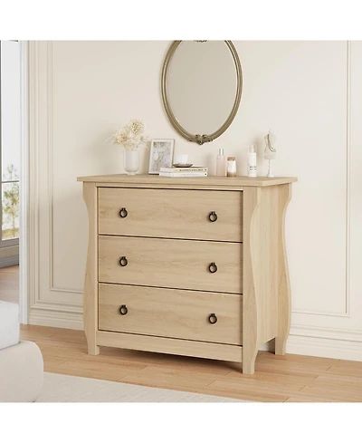 gaomon 3 Drawer Dresser, Modern Dresser for Bedroom, Chest of with Metal Ring Pull Handles, Wooden Storage Cabinet Living Room