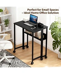 gaomon 31.5" Folding Rolling Desk with Storage Shelf, Space-Saving Portable Computer Table for Home Office