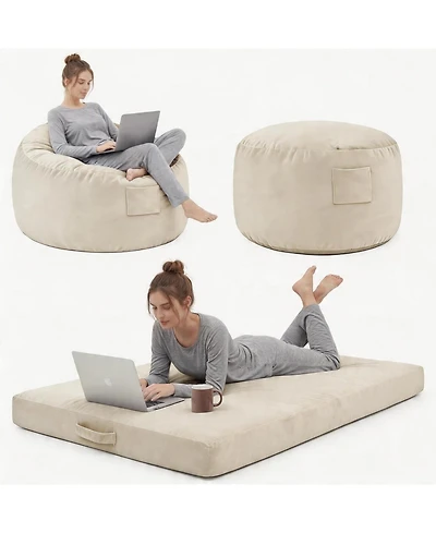 gaomon 4 in 1 Adult Bean Bag Chair, Large Beanbag with Memory Foam and Removable Cover, Oversized Flannel Lazy Sofa Couch Bed