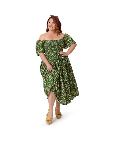 Unique Vintage Plus Smocked Bodice Midi Dress