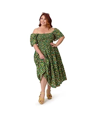 Unique Vintage Plus Smocked Bodice Midi Dress
