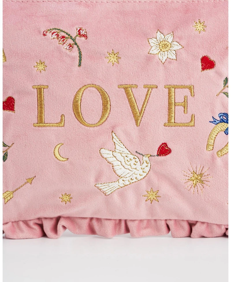 Fable England Women's Love Velvet Embroidered Pouch