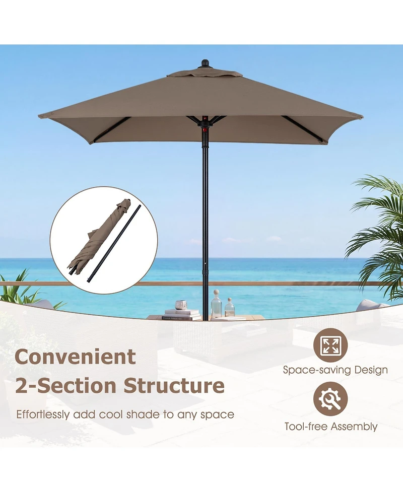 Gymax Patio Umbrella Market Umbrella Push Button Opening Sturdy Metal Ribs