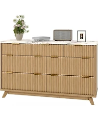 gaomon 7 Drawer Fluted Dresser, Curved Wood Chest of Drawers for Bedroom, Living Room