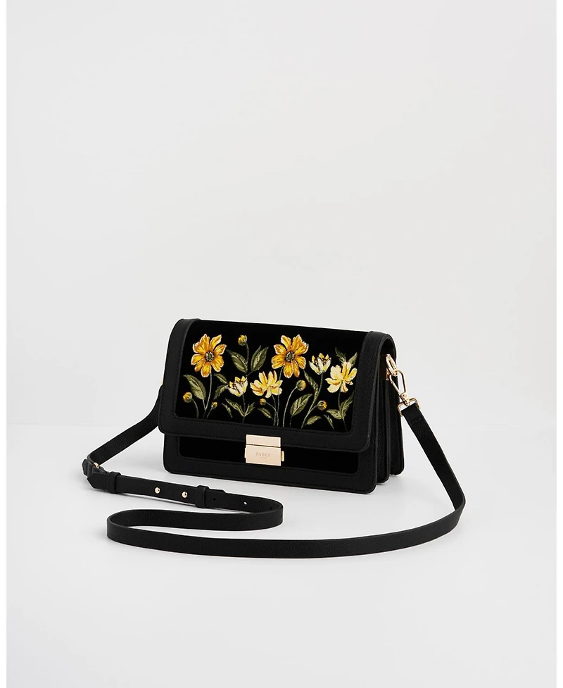 Fable England Women's Botanical Velvet Embroidered Foldover Bag