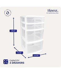 Homz Tall Solid Plastic 4 Drawer Medium Storage Cart with Caster Wheels, Black