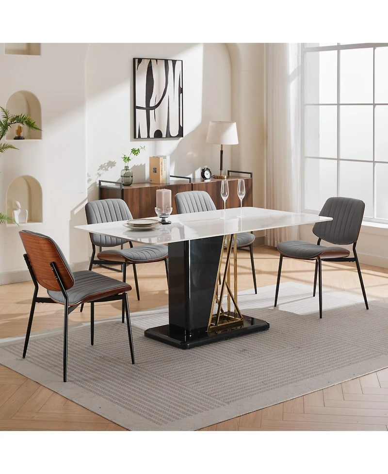 Clihome Furniture, Dining Chairs Set of 2 Mid Century Modern Retro Faux Leather Chair with Walnut Bentwood Back