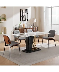 Clihome Furniture, Dining Chairs Set of 2 Mid Century Modern Retro Faux Leather Chair with Walnut Bentwood Back