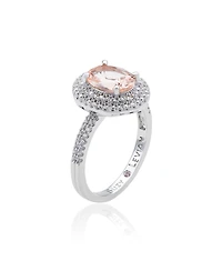 Suzy Levian Sterling Silver Oval Cubic Zirconia Pave Double Halo Ring