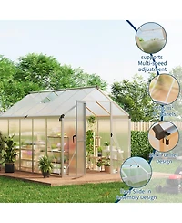 gaomon Outdoor Polycarbonate Greenhouse, Walk-In Hobby Greenhouse with Sliding Doors, Adjustable Roof Vent and Aluminum Frame