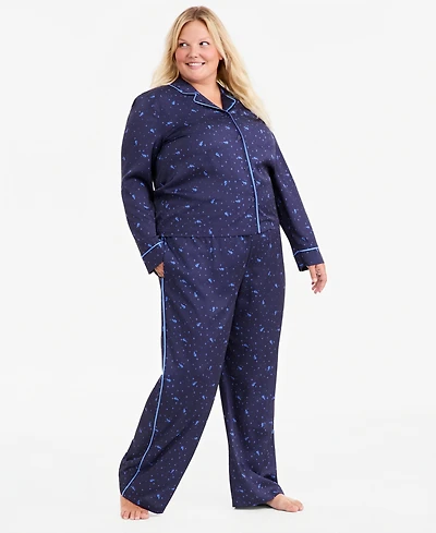 Disney | Macy's Plus Sorcerer's Apprentice Mickey Long-Sleeve Satin Pajama Top and Pants Set, Exclusive