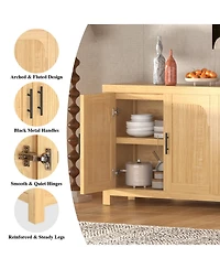 homfan Modern Farmhouse Credenza Sideboard, Fluted Doors and Adjustable Shelves with Cable Management for Dining, Kitchen, Living Room Storage