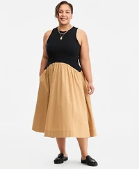 On 34th Plus Curved-Waist Mixed-Media Midi Dress, Macy's Exclusive